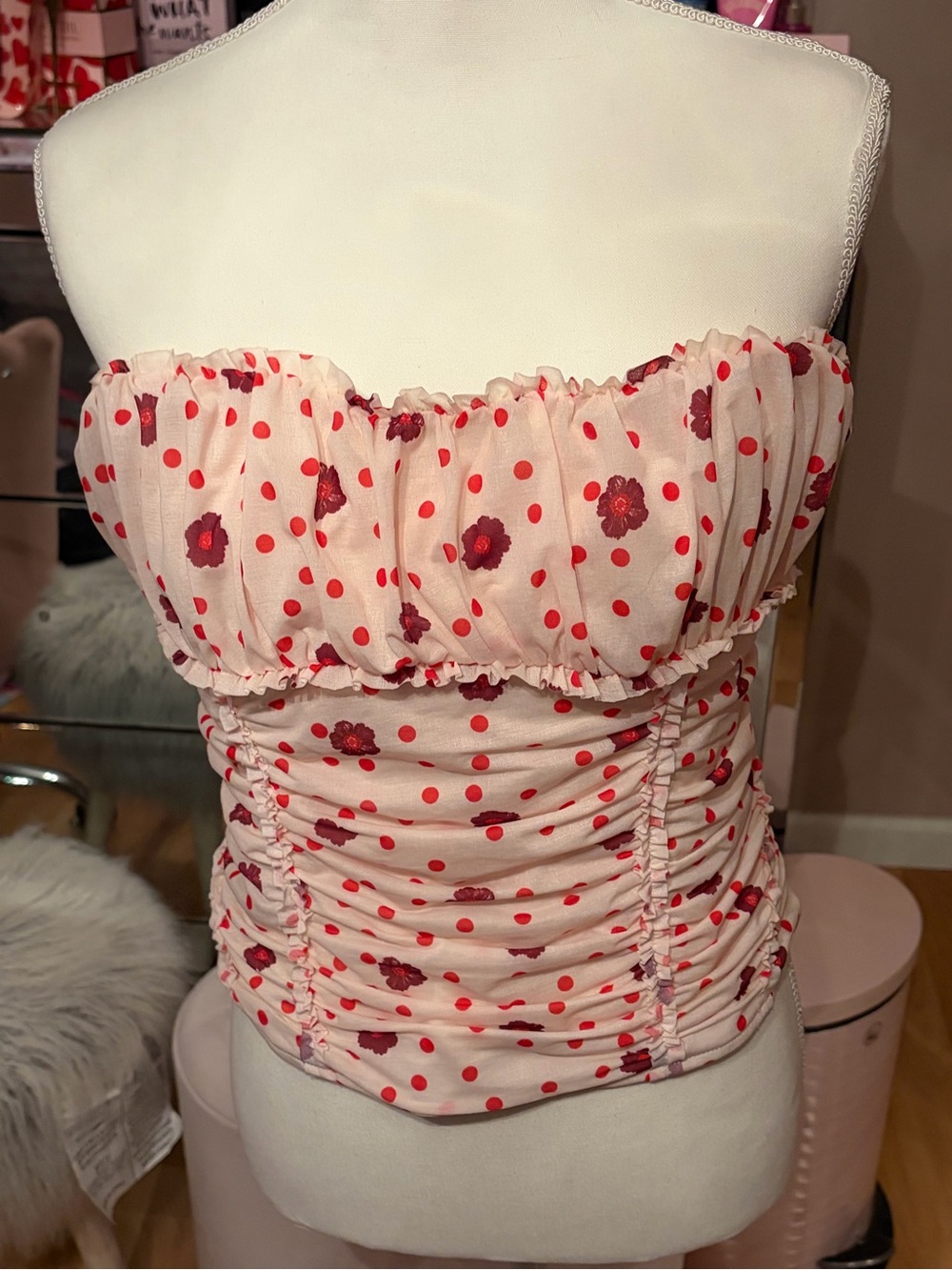 Free People Scottie Printed Tube Top in White & Red Floral Size L